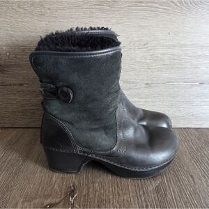 Dansko Harper Shearling Boots Black Oiled Leather Sheepskin Clogs 36